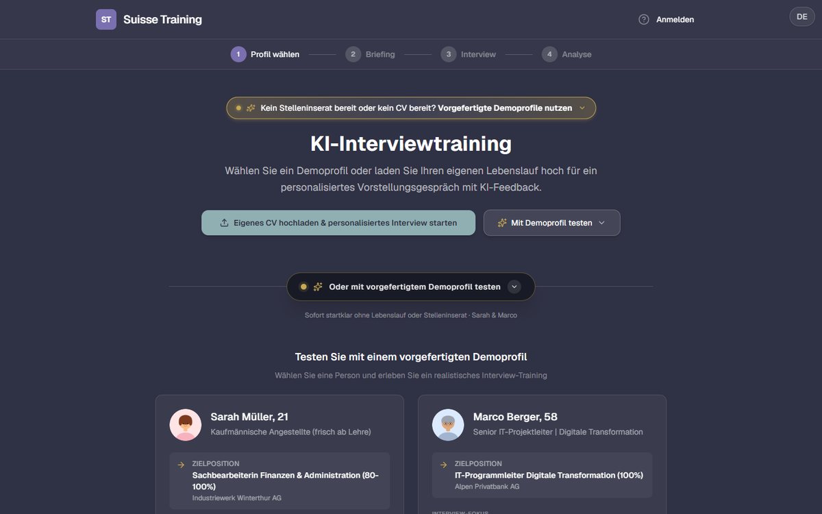 Bildschirmansicht Suisse Training
